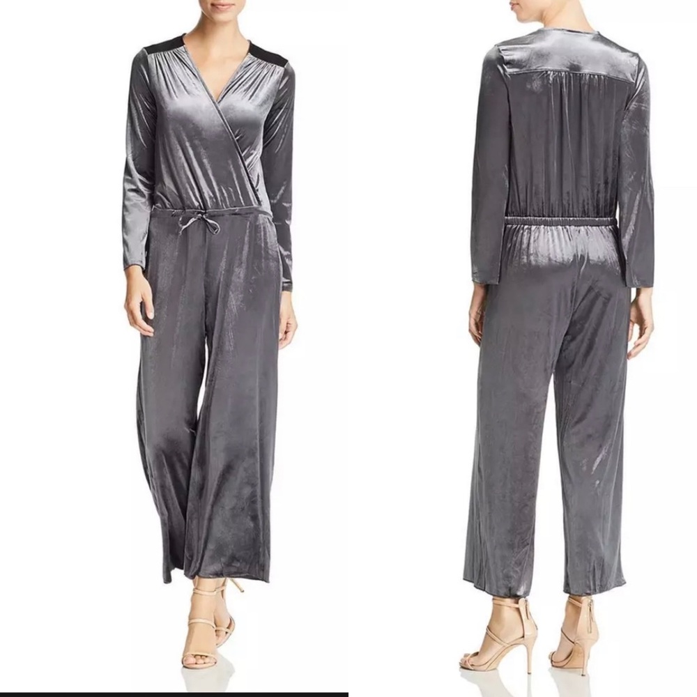 Three Dots Panne Stretch Velvet Cropped Jumpsuit Small - Picture 2 of 7